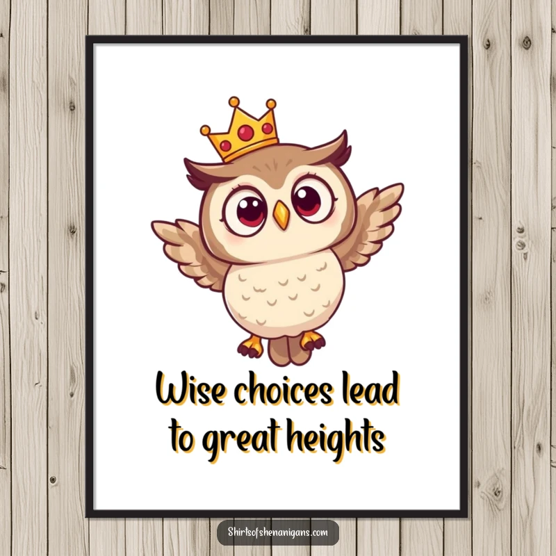Funny Free Printable Wall Art: A small-crowned owl looks surprised as it attempts to fly, adding humor to any room.