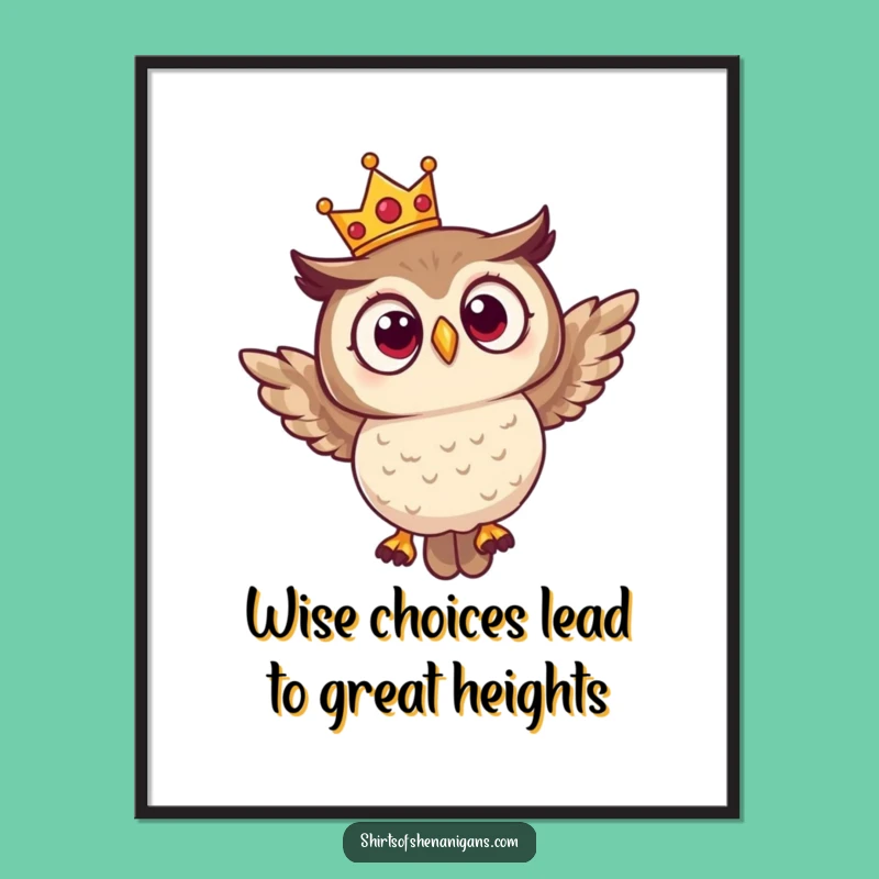 Free Printable Wall Art: Surprised Owl Crown Flying - Funny Downloadable Decor