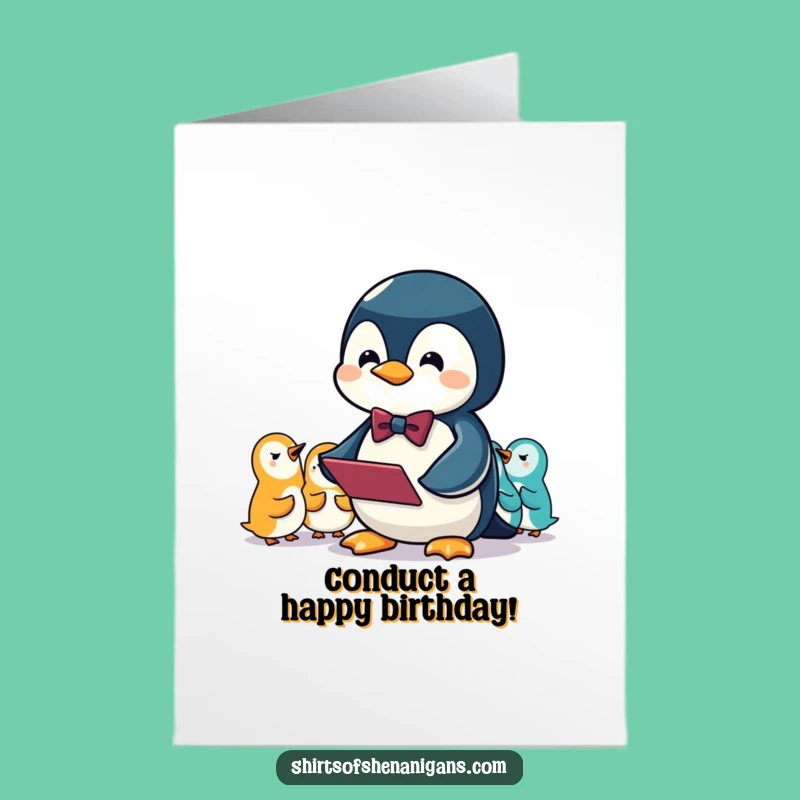Free Printable Birthday Card: Penguin Conductor, Funny Bowtie, Downloadable Gift