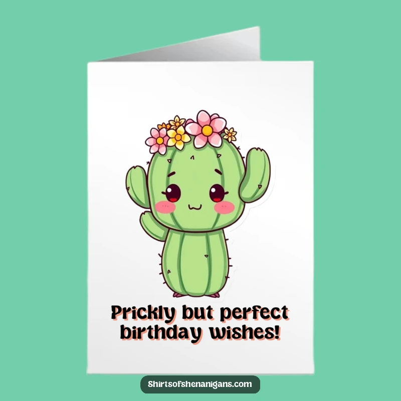 Free Printable Birthday Card: Awkward Cactus Flower Crown Funny Downloadable Gift