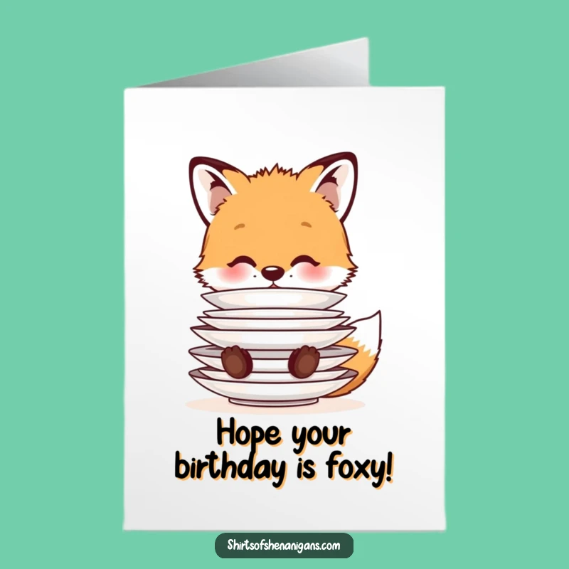 Free Printable Birthday Card: Fox Cub Balancing Plates, Funny DIY Downloadable Gift