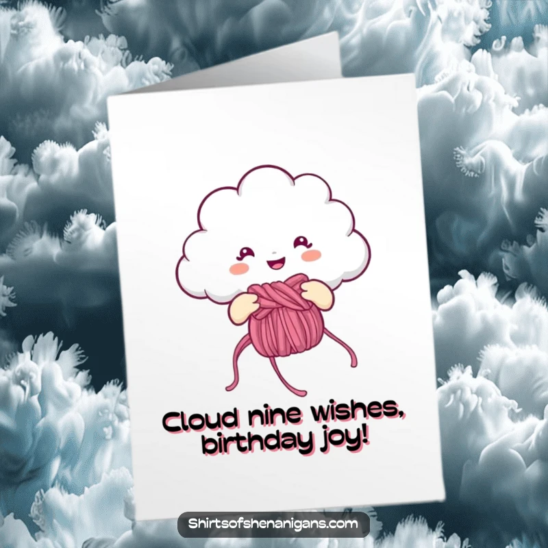 Funny Free Printable Birthday Card: A cheerful cloud happily knits a vibrant rainbow, spreading joy and color.