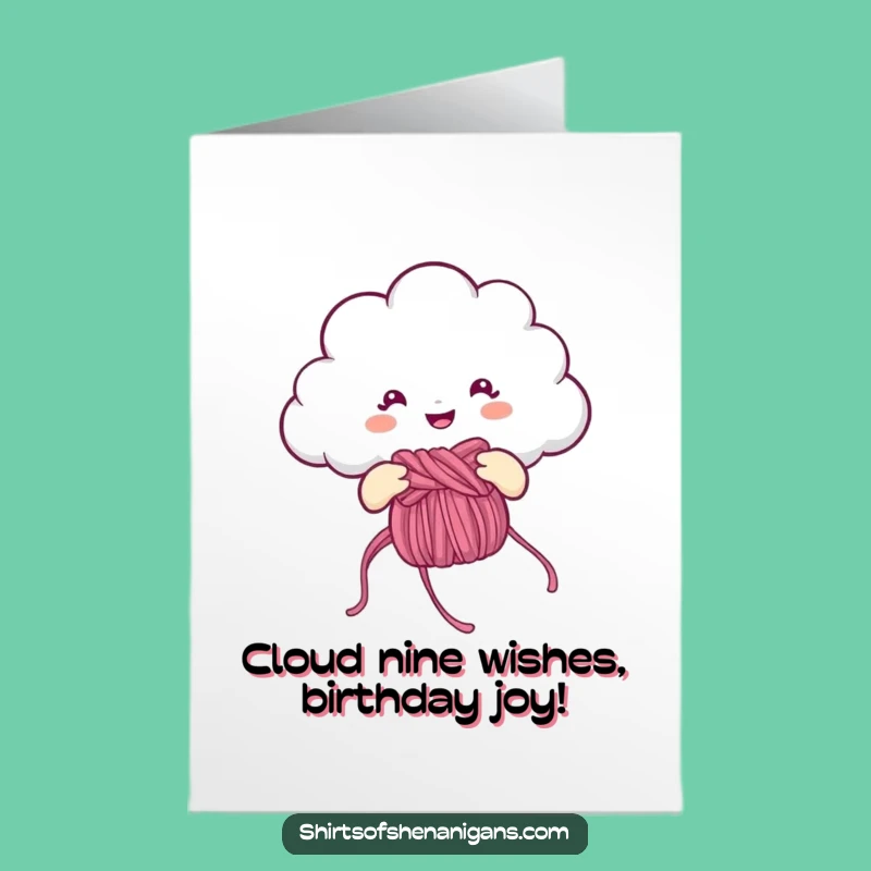 Free Printable Cloud Birthday Card: Knitting Rainbow, Cheerful Cloud, Funny Downloadable Gift