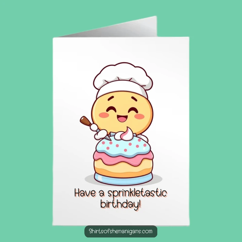 Free Printable Birthday Card: Giggling Donut Chef Cake Decorating Fun Downloadable Gift