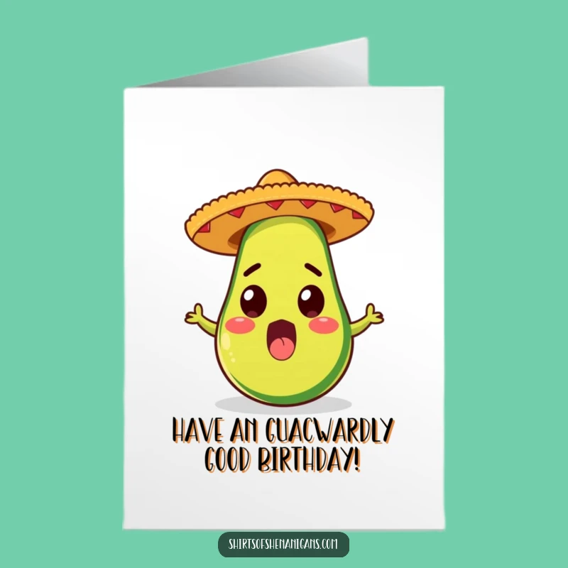 Funny Free Printable Birthday Card: Surprised Avocado Sombrero for Festive Gift