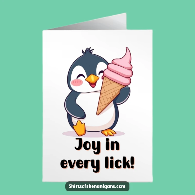 Free Printable Birthday Card: Giddy Penguin Ice Cream Funny Penguin Downloadable Gift
