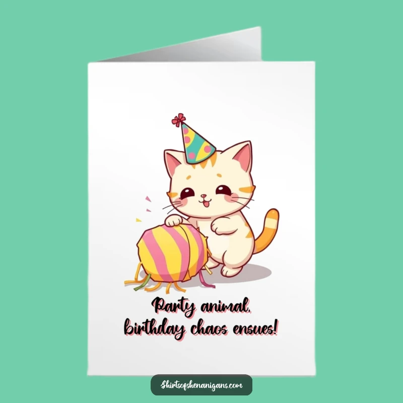 Free Printable Birthday Card: Cat Chaos Piñata Party Mishap