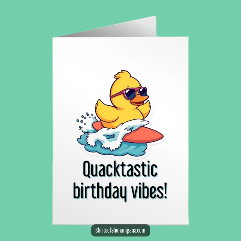 Free Printable Birthday Card: Surfing Duck, Funny Sunglasses, Downloadable Gift