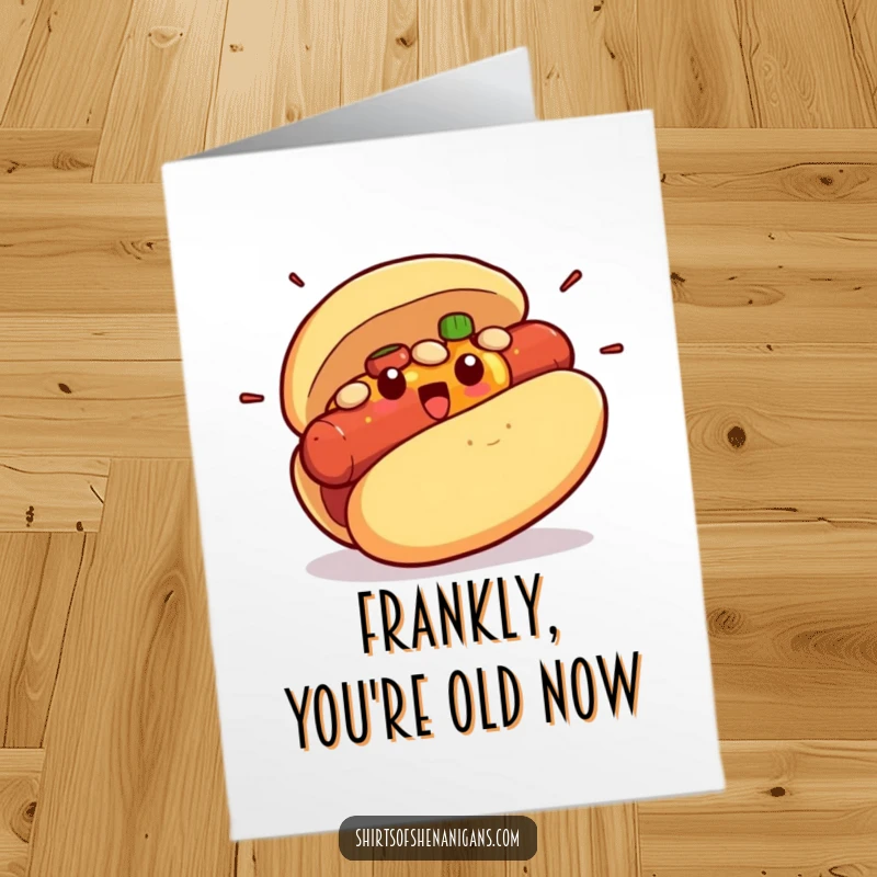 Funny Free Printable Birthday Card: A hot dog bun exploding with surprised condiments, ready to celebrate.