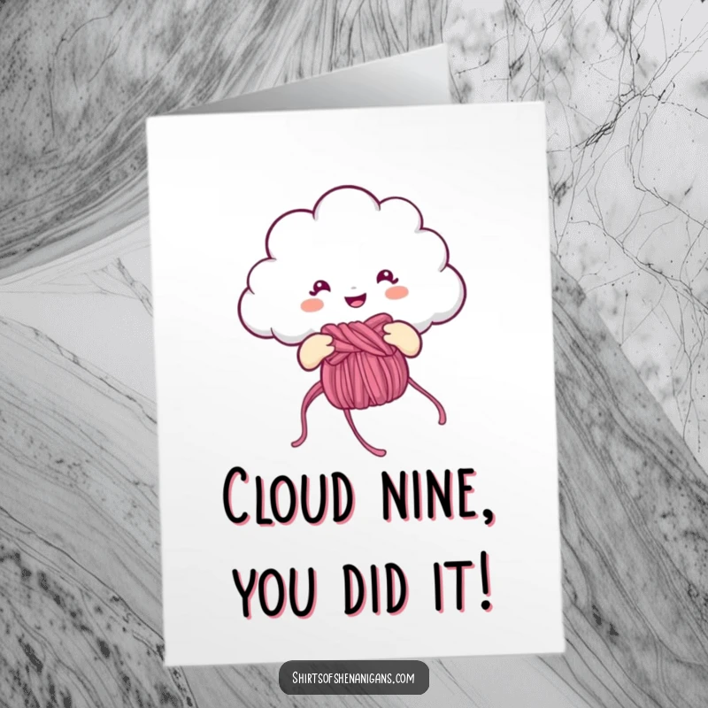 Funny Free Printable Congratulations Card: A cheerful cloud is busy knitting a beautiful, bright rainbow with yarn.