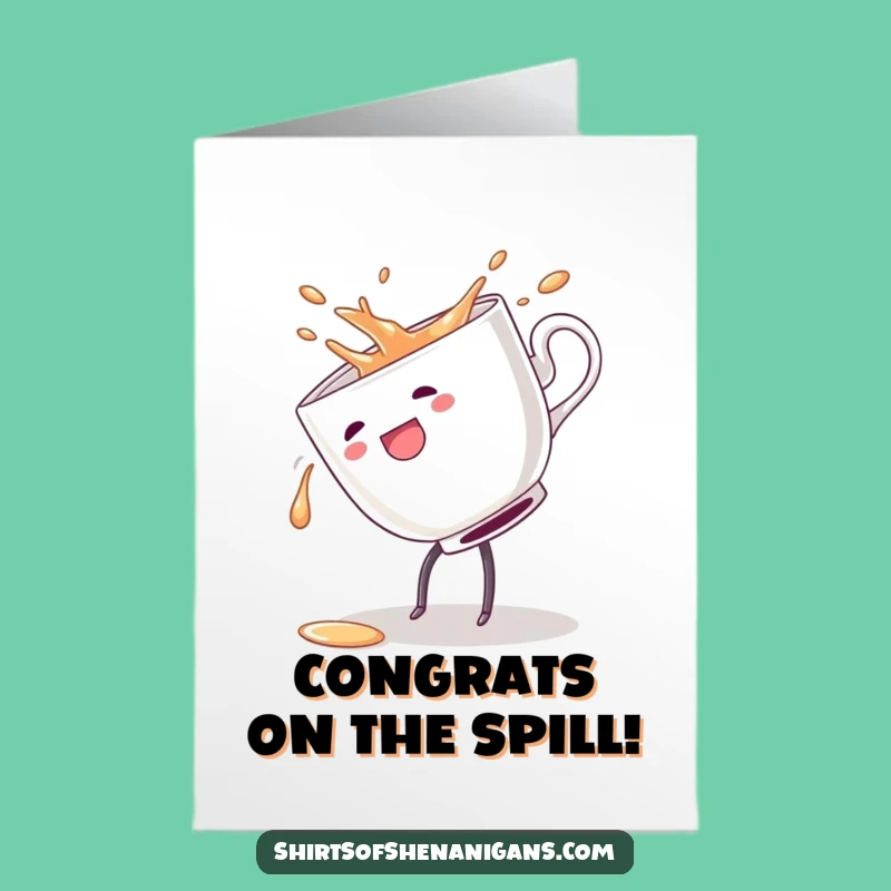 Free Printable Congrats Card: Cartwheeling Teacup - Hilarious Achievement Downloadable