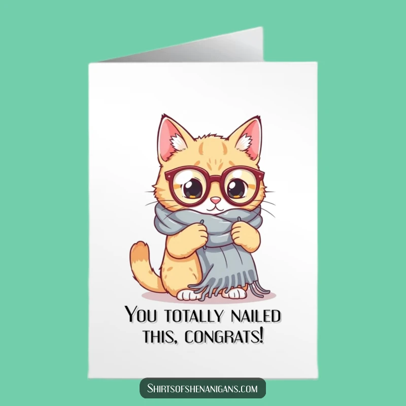 Free Printable Congrats Card: Cat's Knit Creation for Your Success