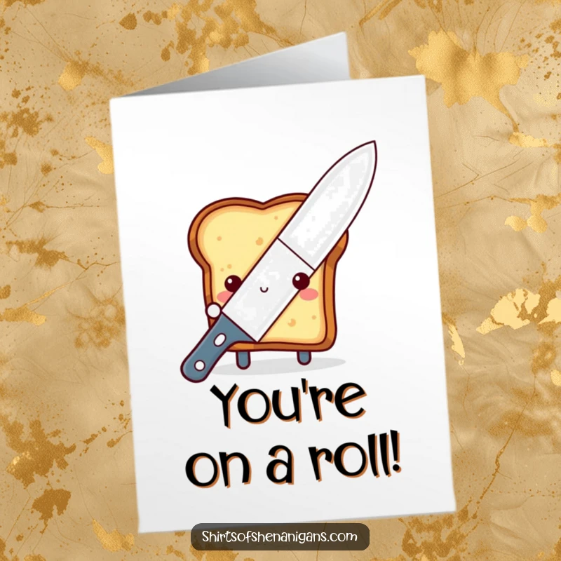 Free Printable Congratulations Card: Shy toast peeking from behind a giant butter knife, a cute congrats, DIY.