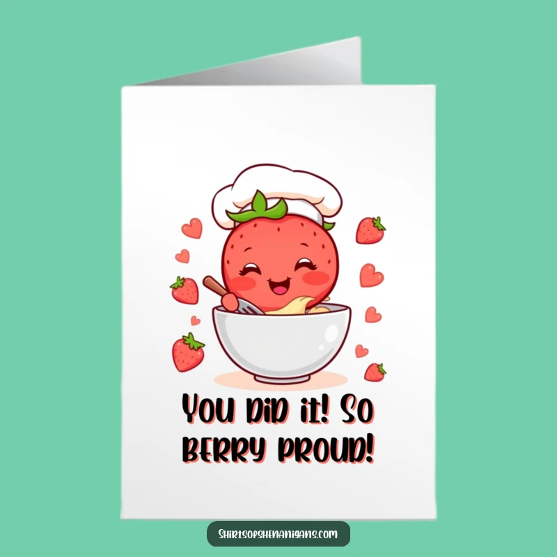 Free Printable Congrats Card: Strawberry Chef Baking Success Downloadable Gift