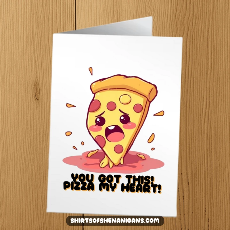 Funny Free Printable Congratulations Card: Pizza slice escaping a mouth, celebrating a narrow victory.