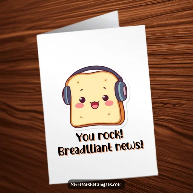 Funny Free Printable Congratulations Card: Startled toast in huge headphones, celebrating a big win.