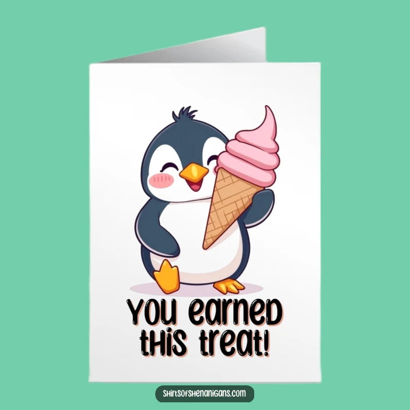 Free Printable Congrats Card: Giddy Penguin Ice Cream Funny Penguin Downloadable Gift