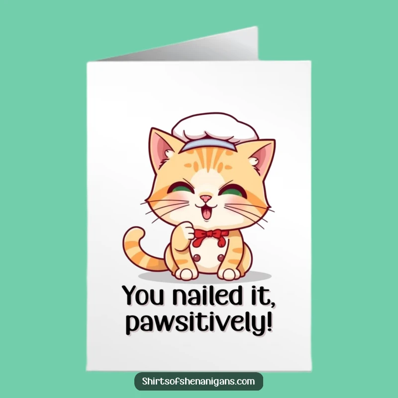 Free Printable Congrats Card: Cat Chef Playful Victory Downloadable Gift