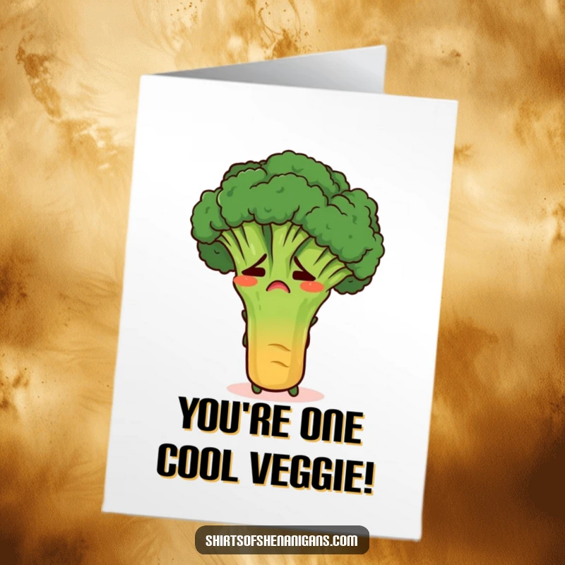 Funny Free Printable Congratulations Card: an embarrassed broccoli peeking from behind a carrot, offering a humorous congrats.