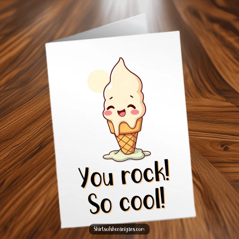 Funny Free Printable Congratulations Card: A giggling ice cream cone melting in the sun, celebrating success.