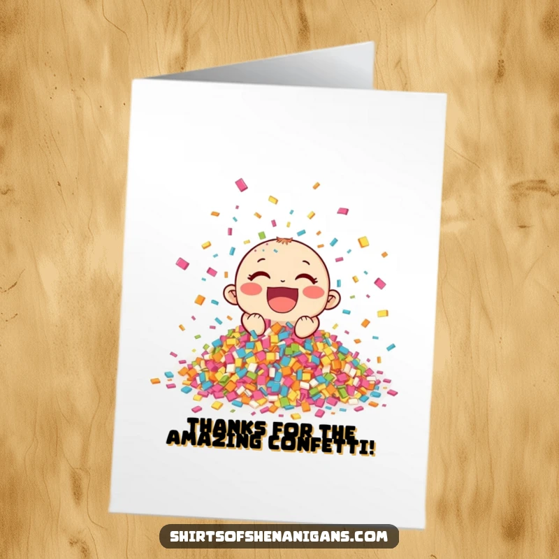Funny Free Printable Thank You Card: Giggling confetti pile celebrating enthusiastically, expressing gratitude. Printable gift.
