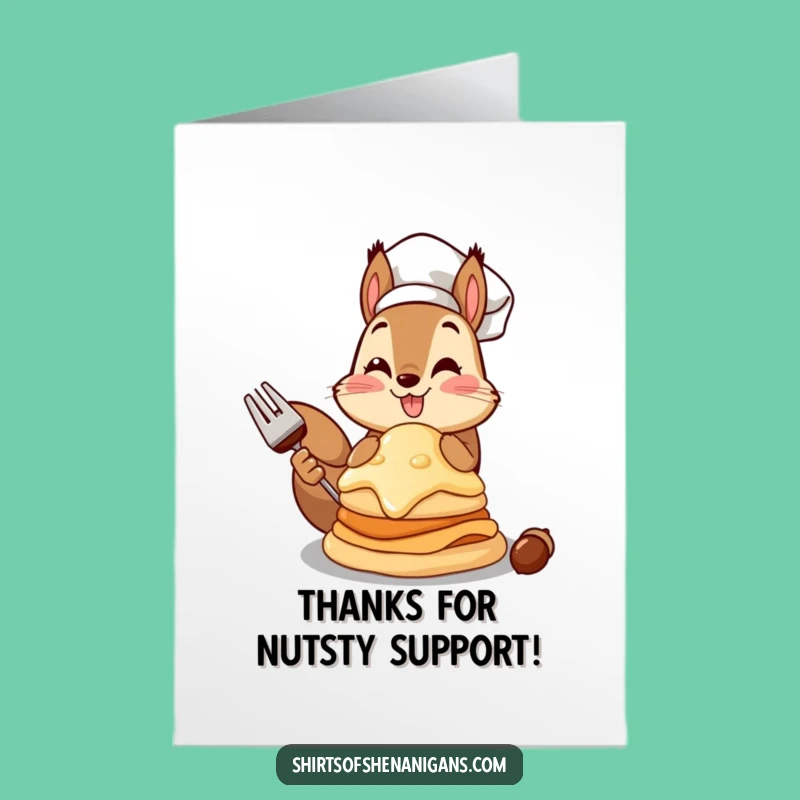 Free Printable Squirrel Chef Thank You Card: Funny Acorn Pancake Downloadable Gift