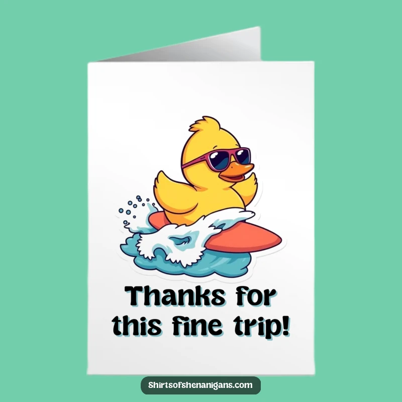 Free Printable Thank You Card: Surfing Duck, Sunglasses, Funny Downloadable Gift
