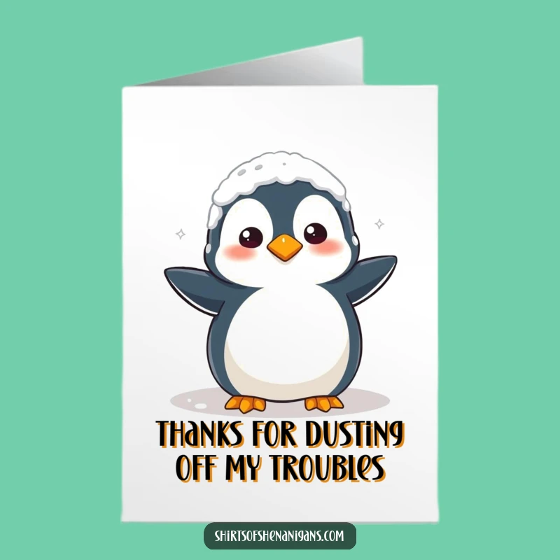 Free Printable Thank You Card: Confused Flour Penguin Baking Mishap Funny Downloadable Gift