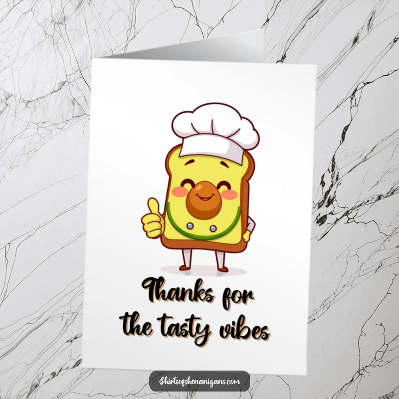Funny Free Printable Thank You Card with a happy avocado toast chef giving a thumbs up, perfect for expressing gratitude.