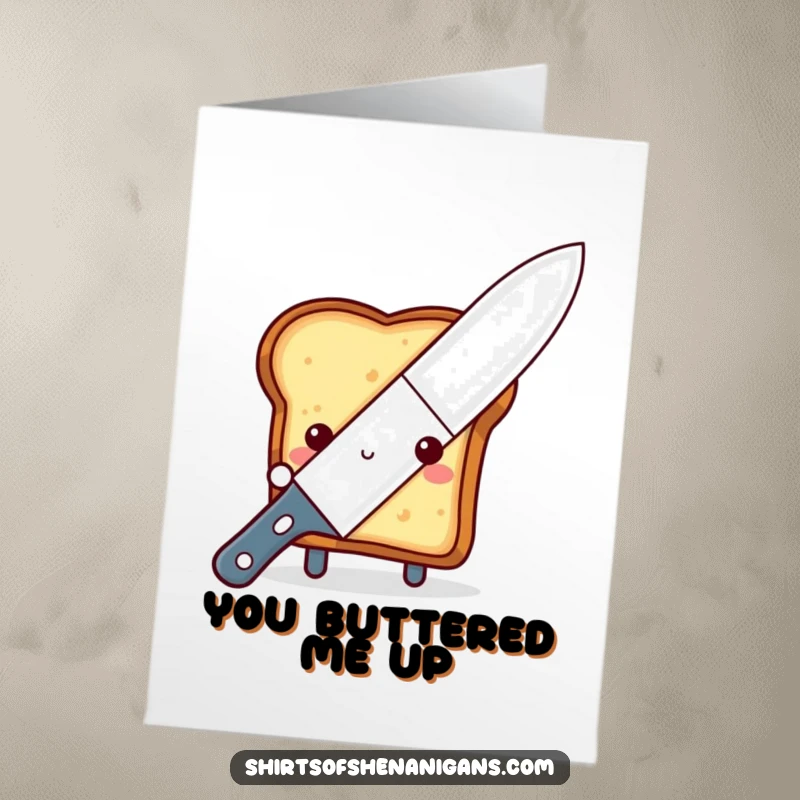 Funny Free Printable Thank You Card: Shy toast peeking from behind a giant butter knife, perfect for a sweet thank you, DIY.