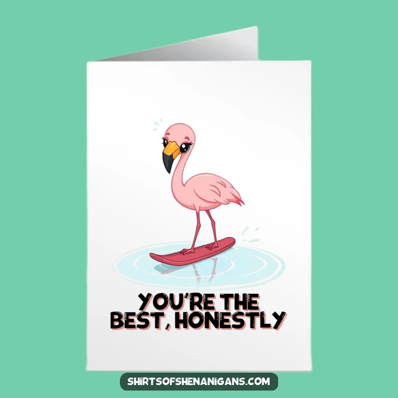 Free Printable Thank You Card: Startled Flamingo Puddle Ski Funny Downloadable Gift