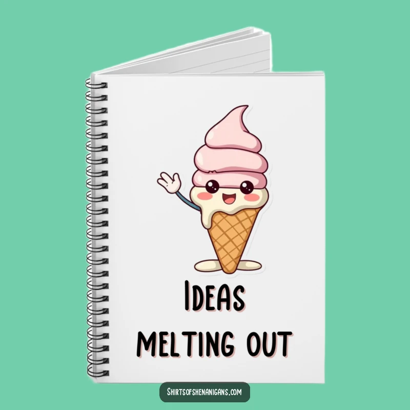 Funny Ice Cream Cone Notebook - Cheerful Melting Character & Waving Journal Gift