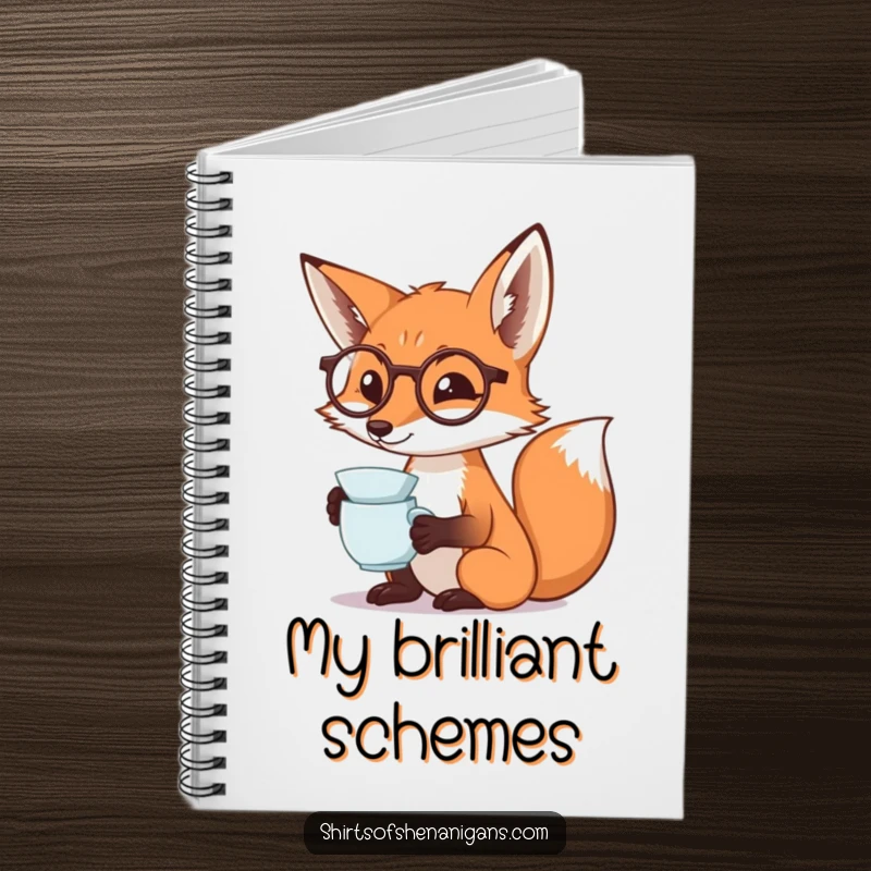 Funny fox notebook with a monocled fox dramatically sipping tea, perfect for humorous journaling or note-taking.