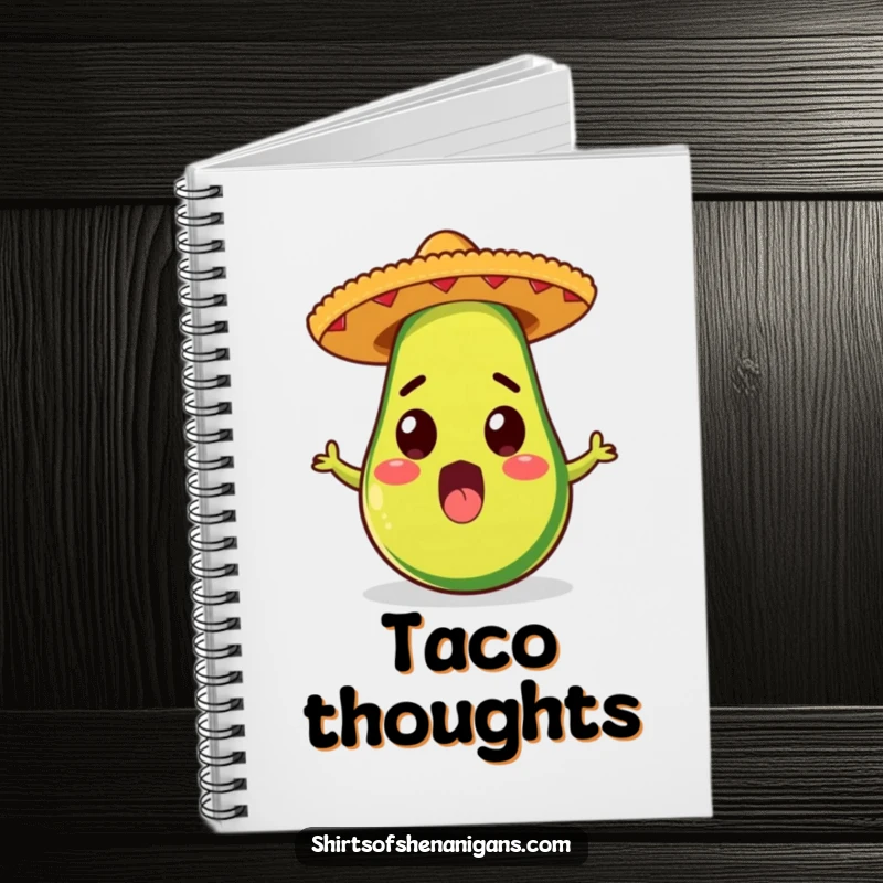 Funny notebook with a surprised avocado in a sombrero, perfect for foodies and a fun, funny gift.