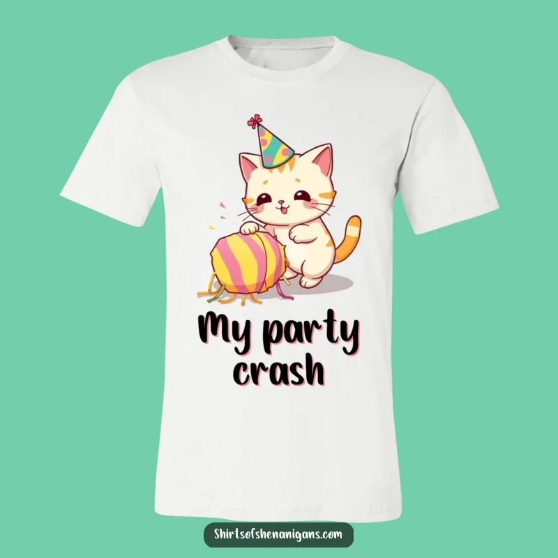Funny Cat Party Disaster T-Shirt: Piñata Knockover Design for a Fun Funny Gift