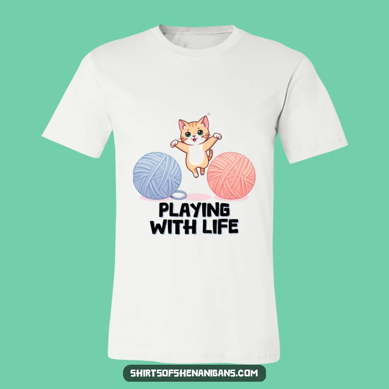 Funny Cat Yarn Leap T-Shirt - Stylish Playfulness for Cat People