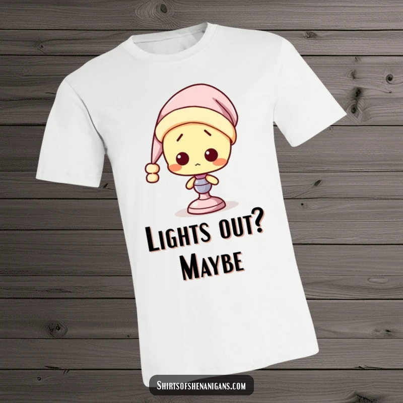 Funny Lamp T-Shirt: A bewildered lamp wearing a nightcap, looking sleepy and confused about the time.