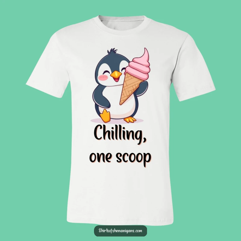 Funny Giddy Penguin Ice Cream T-Shirt - Silly Grin Joyful Apparel