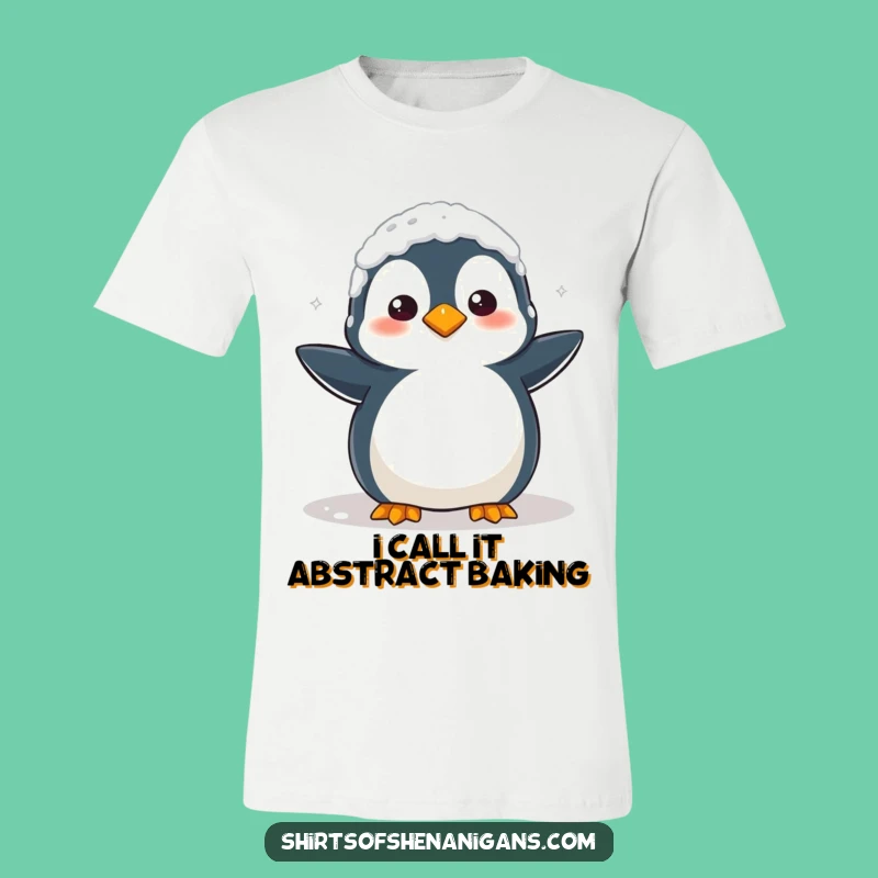 Funny Penguin Baking T-Shirt: Clumsy Flour Covered Bird, Hilarious Cook Shirt!