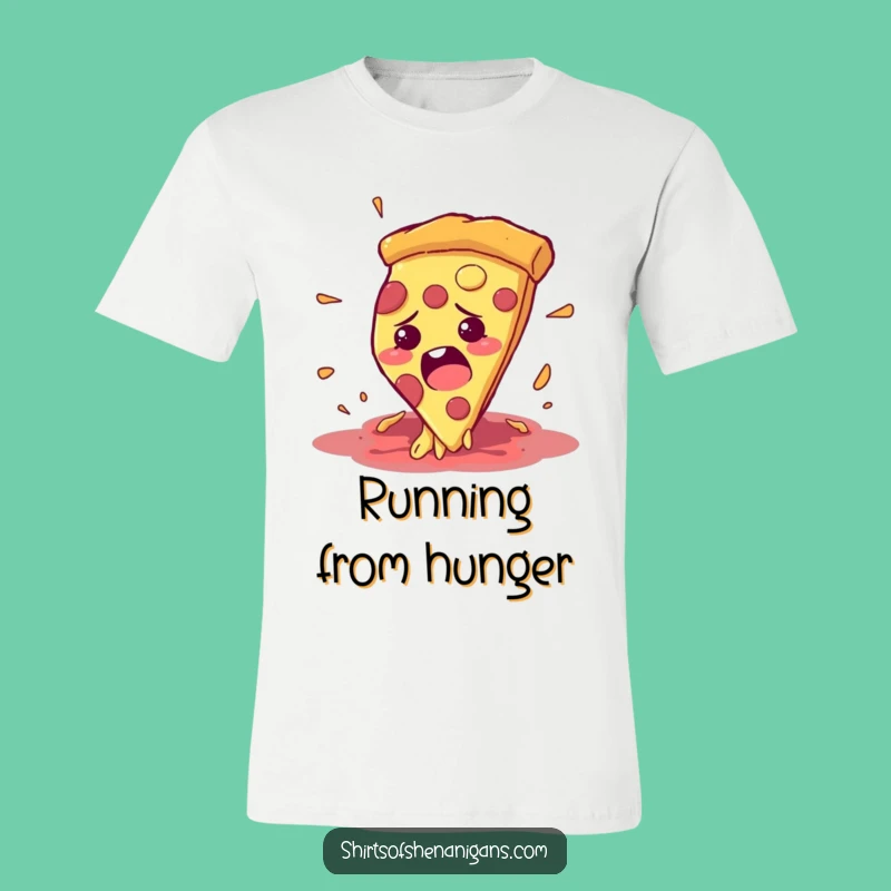 Funny Pizza Escape T-Shirt: Running for Your Life, a Hilarious Funny Gift!