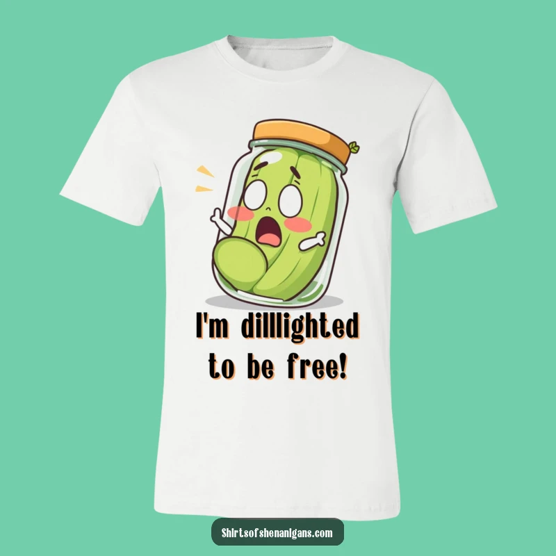 Funny Shocked Pickle Rolling Out Of Jar T-Shirt - Hilarious Surprise Apparel Gift