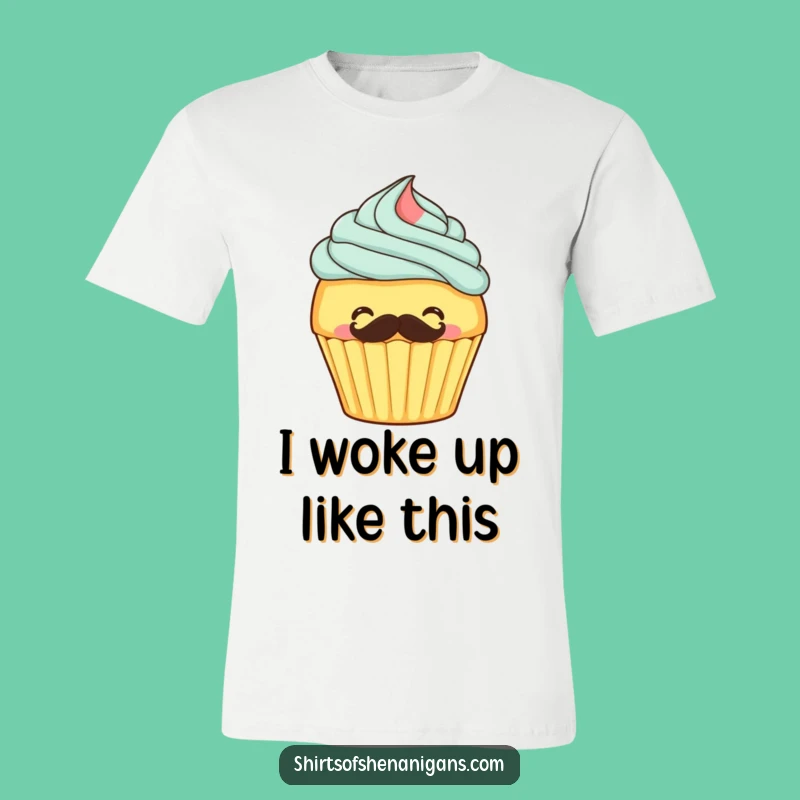 Funny Giggling Cupcake Mustache T-Shirt - Whimsical Dessert Apparel