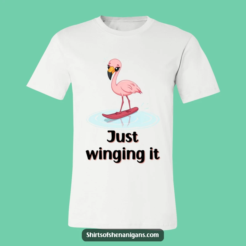 Funny Startled Flamingo T-Shirt - Hilarious Water Ski Fail Apparel