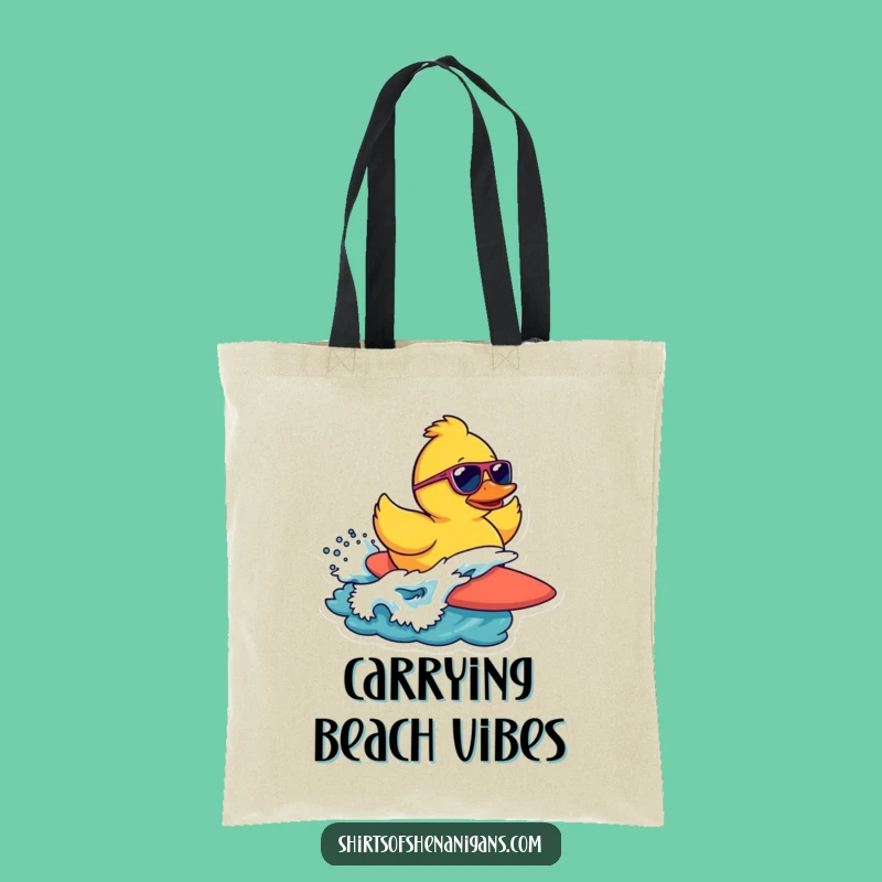 Funny Surfing Duck Tote Bag: Carry Your Beach Gear with Quacking Style!
