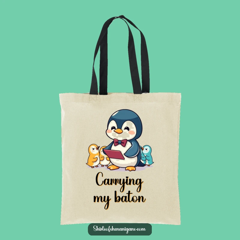 Funny Penguin Conductor Tote Bag: Carry Your Tunes with Squeaky Style!