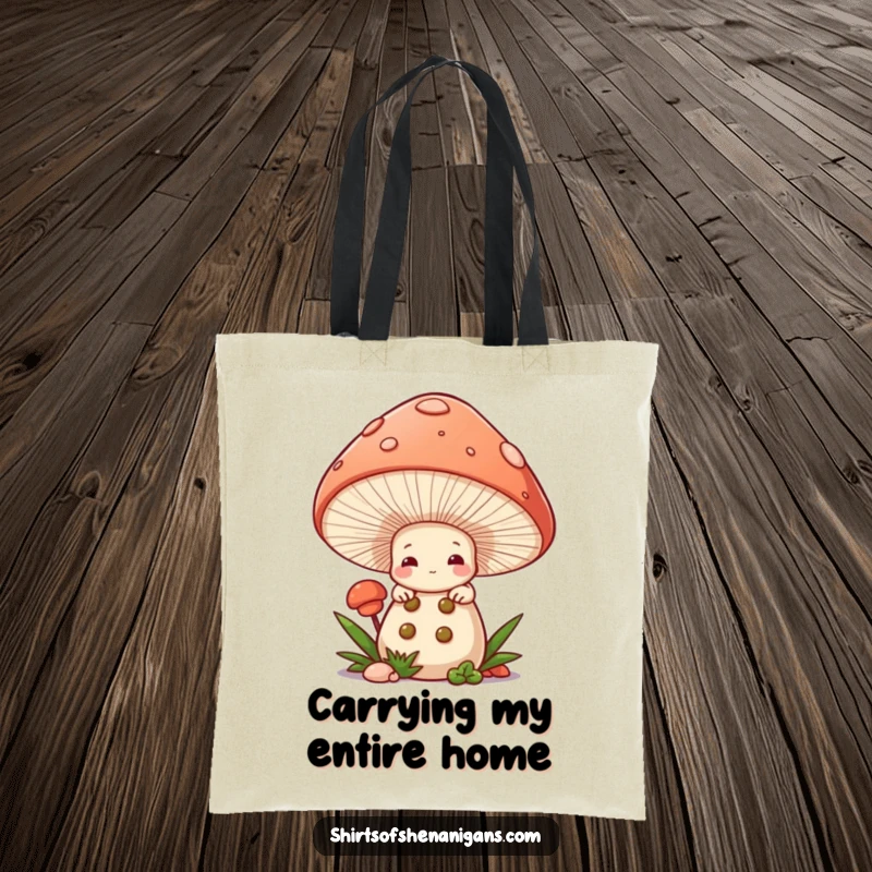 Funny Mushroom Chef Tote Bag: Shy mushroom peeking from cap, a cute and funny accessory.