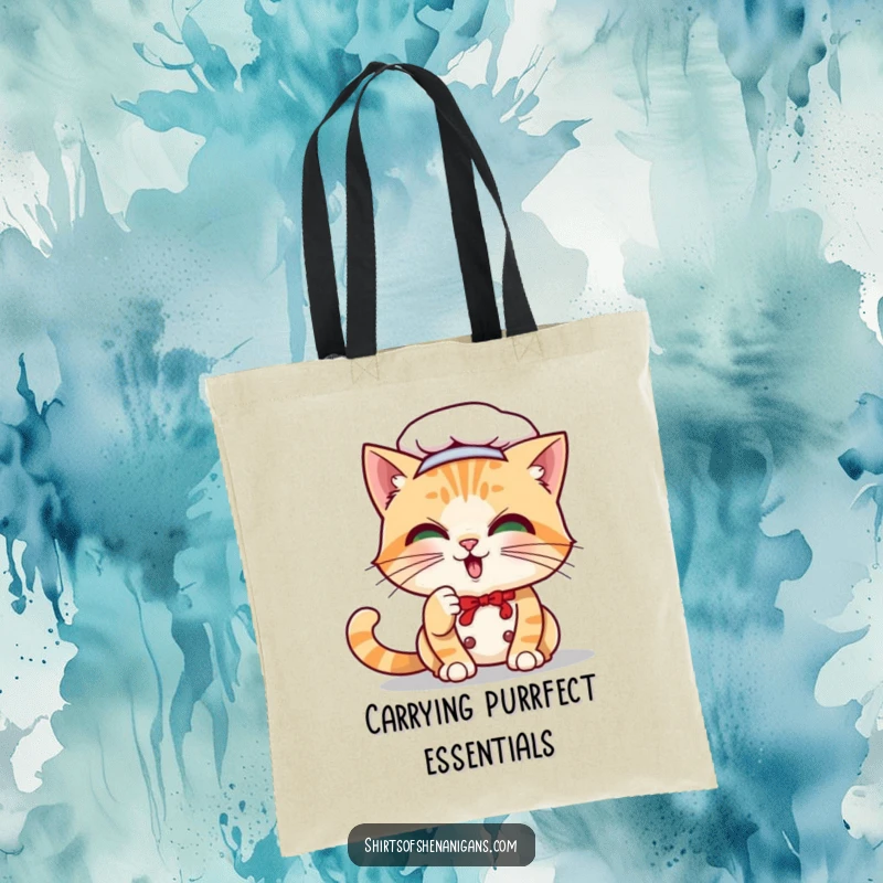 Funny Cat Chef Tote Bag: Playful cat batting whisker, a charming and funny accessory for daily use.