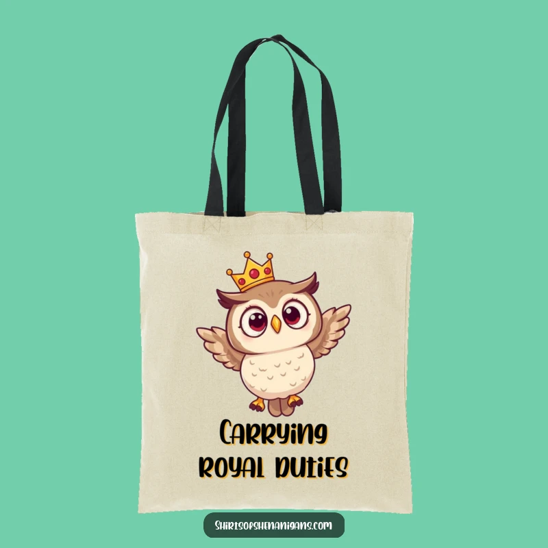 Funny Surprised Owl Crown Tote Bag - Chic Royal Bird Shopping