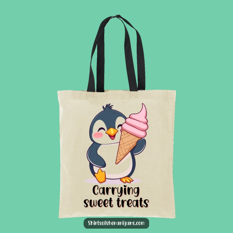 Funny Giddy Penguin Tote Bag - Chic & Cheerful Ice Cream Accessory