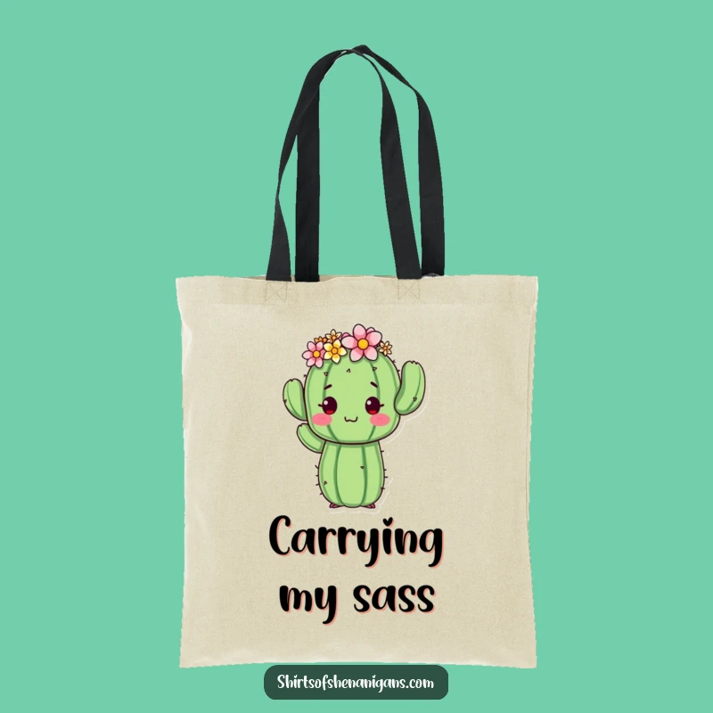 Funny Cactus Tote Bag: Flower Crown Pose - Chic & Quirky Carryall Gift